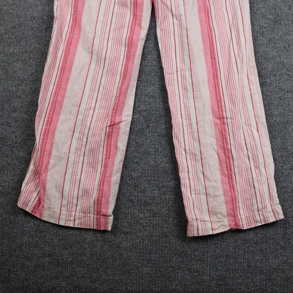 Linen Blend Pants Womens Medium Pink Striped Drawstring Elastic Waist Pockets - Picture 11 of 12